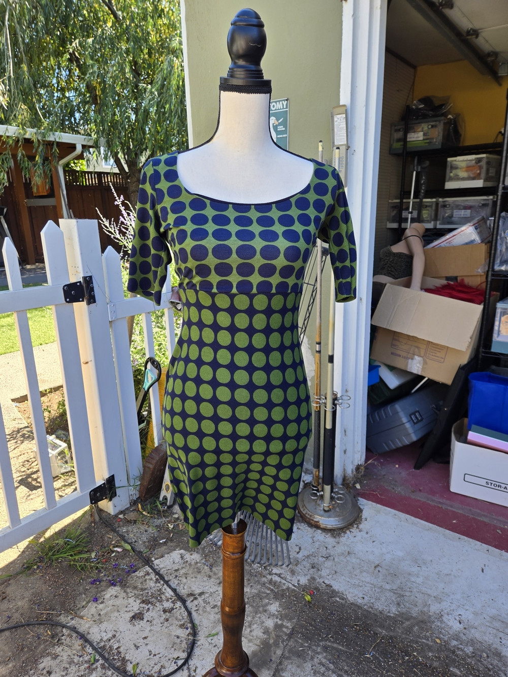 Bailey 44 Green Blue Polka Dot Sheath Dress XS Made in USA